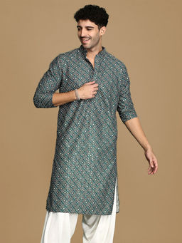 Sanwara - Unleash Your Style With Men's Grey Printed With Sequins Touch Up Fusion Wear Kurta