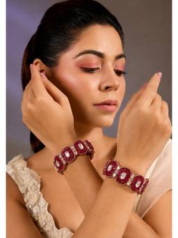 VIVINIA By Vidhi Mehra - Red Moissanite Polki Statement Kada Cuffs