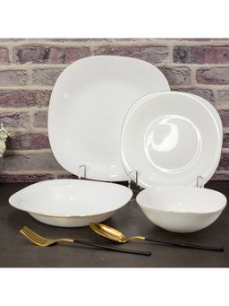 EZ Life - Virtuoso Opal Dinner Set White & Gold Lining Dinnerware 19 Pieces