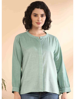 Maaesa - Women Solid Cotton Green Shirt