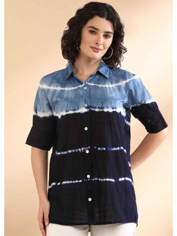Maaesa - Women Tie and Dye Cotton Blue Shirt