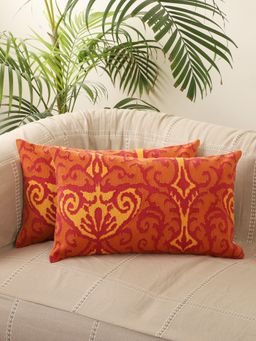 Jamio FIrati - Orange Set Of 2 Ethnic Motifs Cotton Rectangle Cushion Covers