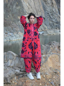 Raas Life - Mithi Ben Pink Embroidered Regular Fit Wintercoat