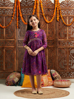 PSPeaches - Girls Printed Fit & Flare Ethnic Dress Purple