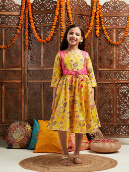 PSPeaches - Girls Printed Cotton Ethnic Dress Yellow