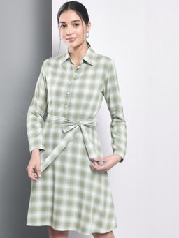 Trend Arrest - Green Checkered Flare Dress with Belt (Set of 2)
