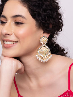 Indya - Gold Off White Circular Pearl Drop Earrings