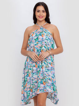 Zink London - Women's Off Multi-Color Printed Mini Dress