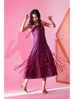 Manvi Daga - Berry Stripe Tassel Dress