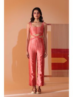 Manvi Daga - Coral Lattice Jumpsuit