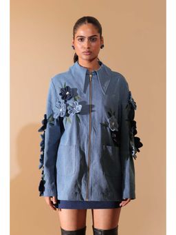 Manvi Daga - Denim Fleur Applique Skirt Set