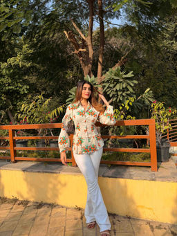 Label Aditi Hundia - Off White Cherry Floral Shirt