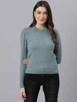 WOODS - Women Blue Round Neck Sweaters