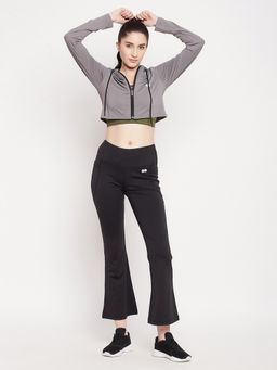 Clovia - Comfort Fit Crop Hoodie In Dark Grey