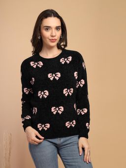 Gipsy - Women Black and Pink Self Design Sweater