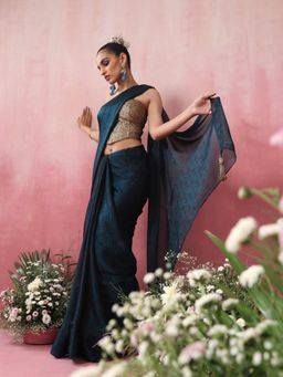 Swtantra - Blazing Blue Paisley Chiffon Saree with Long Pendants without Blouse