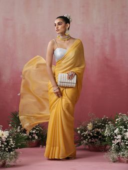 Swtantra - Bee Yellow Stripe Chiffon Saree with Pendants without Blouse