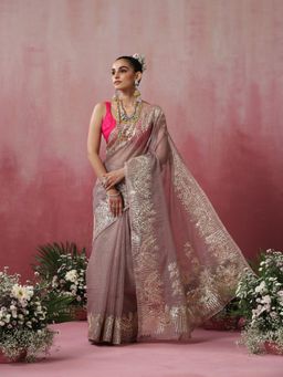 Swtantra - Mauve Cotton Kota Saree with Gota Patti without Blouse