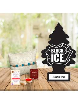 eCraftIndia - Pearl Rakhi for Brother, Air Freshener Black Ice Pack Of 1, Roli Chawal