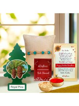 eCraftIndia - Pearl Rakhi, Air Freshener Royal Pine Pack Of 1, Roli Chawal Pack