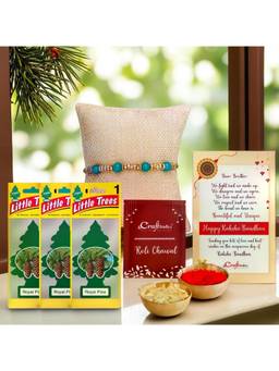 eCraftIndia - Designer Pearl Rakhi, Roli Chawal Pack, Air Freshener Royal Pine