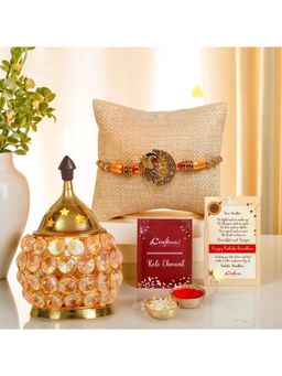 eCraftIndia - Designer Peacock Rakhi for Brother, Crystal Diya, Roli Chawal, Card
