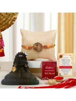 eCraftIndia - Peacock Rakhi for Brother, Adiyogi Lord Shiva Statue, Roli Chawal