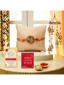 eCraftIndia - Peacock Rakhi for Brother, Wall/Door/Window Hanging Bells, Roli Chawal