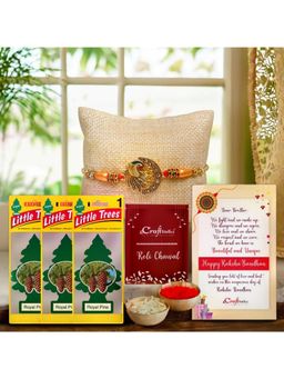 eCraftIndia - Designer Peacock Rakhi, Roli Chawal Pack, Air Freshener Royal Pine