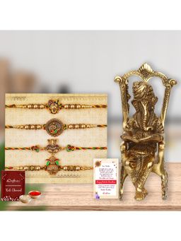 eCraftIndia - Pack Of 4 Shrinathji, Peacock, Ganesha, Kalash Rakhis, Lord Ganesha Statue
