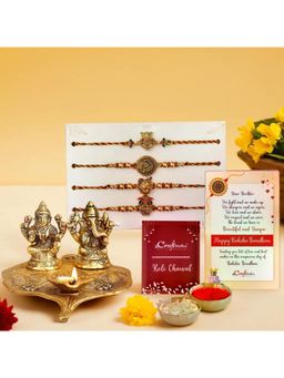 eCraftIndia - Pack Of 4 Shrinathji Peacock Ganesha Kalash Rakhis, Lakshmi Ganesha Idols