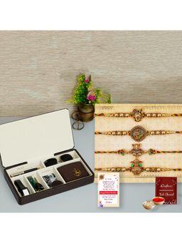 eCraftIndia - Pack Of 4 Shrinathji, Peacock, Ganesha, Kalash Rakhis. Organizer Box