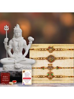 eCraftIndia - Pack Of 4 Shrinathji, Peacock, Ganesha, Kalash Rakhis, Lord Shiva Statue