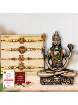 eCraftIndia - Pack Of 4 Shrinathji, Peacock, Ganesha, Kalash Rakhis, Lord Shiva Statue