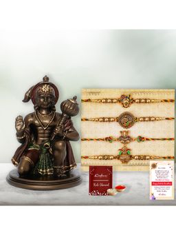 eCraftIndia - Pack Of 4 Shrinathji, Peacock, Ganesha, Kalash Rakhis, Lord Shiva Statue