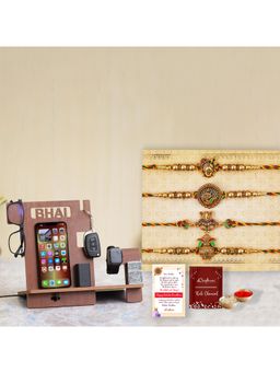 eCraftIndia - Pack Of 4 Shrinathji, Peacock, Ganesha, Kalash Rakhis, Desk Organizer