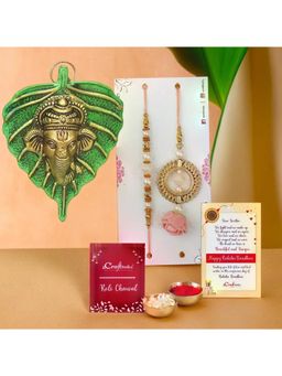 eCraftIndia - Floral Designer Bhaiya Bhabhi Rakhi Pack, Ganesha Wall Hanging