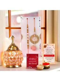 eCraftIndia - Floral Designer Bhaiya Bhabhi Rakhi Pack, Crystal Diya