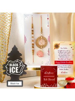 eCraftIndia - Floral Designer Bhaiya Bhabhi Rakhi Pack, Air Freshener Black Ice Pack