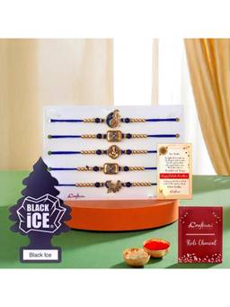 eCraftIndia - Pack Of 5 Ganesha Peacock Flute Rakhis for Brothers, Air Freshener