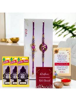 eCraftIndia - Pack Of 2 Floral Pearl Rakhis for Brothers, 3 Air Freshener Black Ice Pack of 5