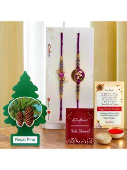eCraftIndia - Pack Of 2 Purple Floral Pearl Designer Rakhis for Brothers, Air Freshener