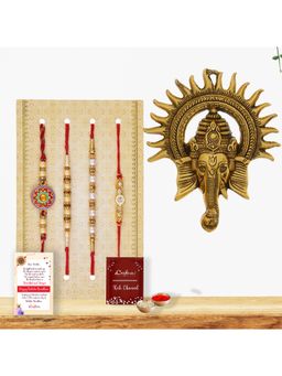 eCraftIndia - Pack Of 4 Floral, Pearls, Diamonds, Designer Rakhis, Ganesha Wall Hanging