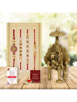 eCraftIndia - Pack Of 4 Floral, Pearls, Diamonds, Designer Rakhis, Sai Baba Statue