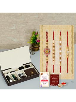 eCraftIndia - Pack Of 4 Pearl Designer Rakhis, Multiutility Organizer Box, Roli Chawal