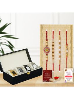 eCraftIndia - Pack Of 4 Floral, Pearls, Diamonds, Designer Rakhis, Watch Organizer Box