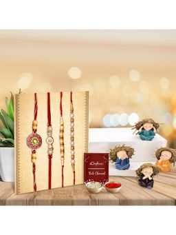 eCraftIndia - Pack Of 4 Pearl Designer Rakhis, Pack Of 4 Monk Buddha Showpieces