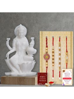 eCraftIndia - Pack Of 4 Floral, Pearls, Diamonds, Designer Rakhis, Lakshmi Statue
