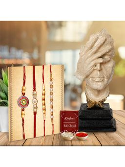 eCraftIndia - Pack Of 4 Designer Pearl Rakhis, Man Hand On Face Decorative Showpiece