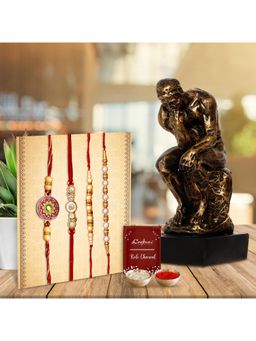 eCraftIndia - Pack Of 4 Designer Pearl Rakhis, Man Statue Decorative Showpiece